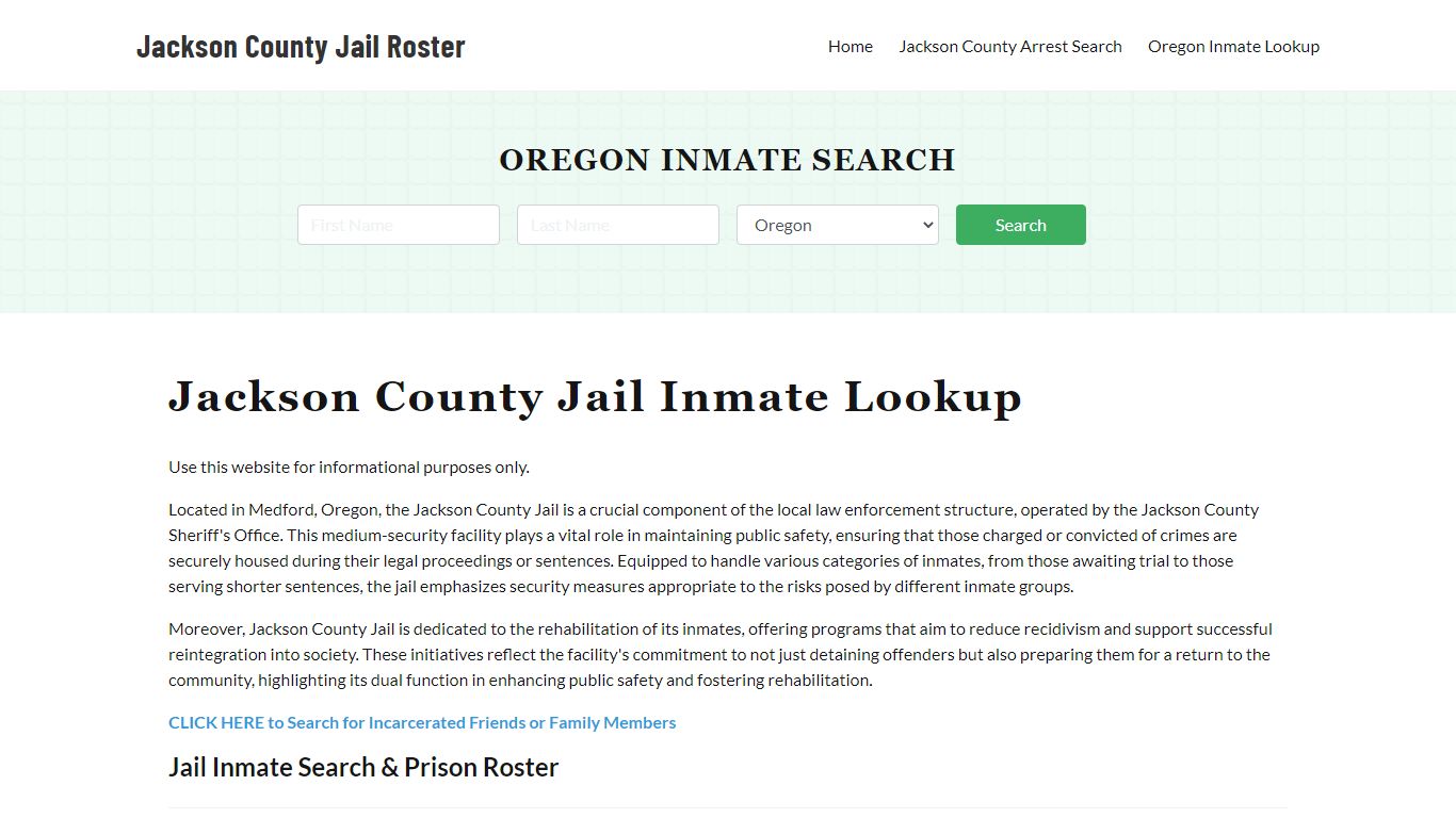 Jackson County Jail Roster Lookup, OR, Inmate Search